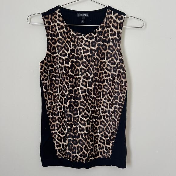 INTERMIX Animal Print Crew Neck Sleeveless Top Size P / 0 - Picture 1 of 8